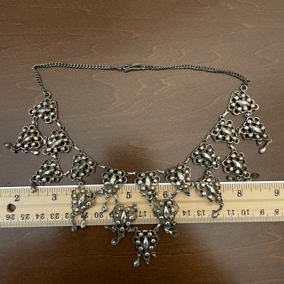 Antique Victorian faceted 900 silver filigree cleopatra bib festoon necklace - Picture 6 of 8
